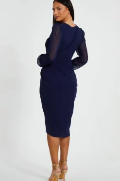 Quiz Navy Front Wrap Ruched Midi Dress Online