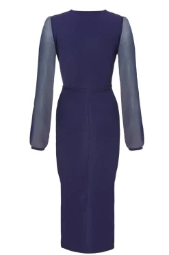 Quiz Navy Front Wrap Ruched Midi Dress Online