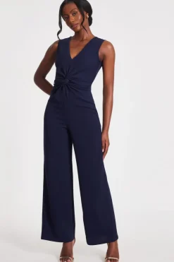 Quiz Navy Gathered Front Jumpsuit