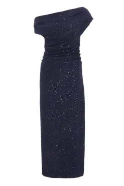 Quiz Navy Glitter Asymmetric Midaxi Dress Hot