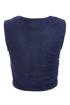Quiz Glitter Mesh Crop Top Navy Hot