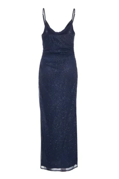 Quiz Glitter Mesh Midaxi Dress Navy Clearance