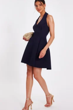 Quiz Halter Neck Skater Dress Navy Sale
