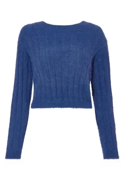 Quiz Knit Cropped Jumper Navy Discount