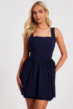 Quiz Navy Layered Mini Dress New