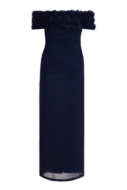 Quiz Mesh Bardot Midaxi Dress Navy