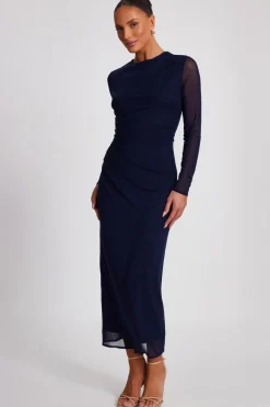 Quiz Navy Mesh Diamante Midaxi Dress Outlet