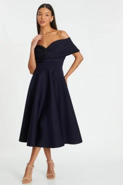 Quiz Navy Mesh Polka Dot Skater Midi Dress Hot