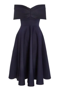 Quiz Navy Mesh Polka Dot Skater Midi Dress Hot
