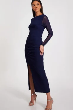Quiz Mesh Ruched Midaxi Dress Navy Hot