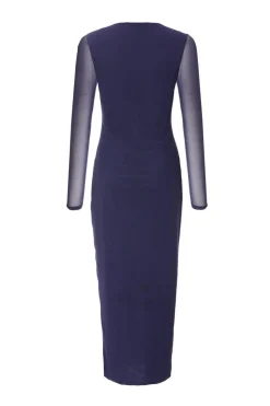 Quiz Mesh Ruched Midaxi Dress Navy Hot