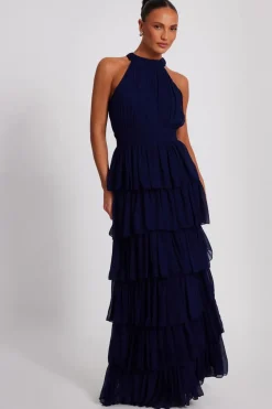 Quiz Navy Mesh Tiered Maxi Dress