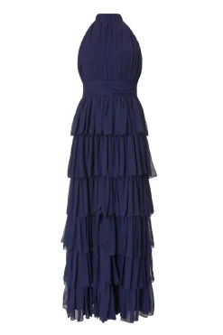 Quiz Navy Mesh Tiered Maxi Dress
