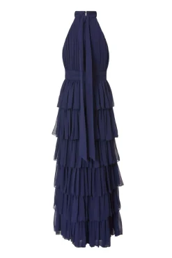 Quiz Navy Mesh Tiered Maxi Dress