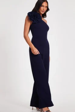 Quiz One Shoulder Floral Jumpsuit Navy Hot