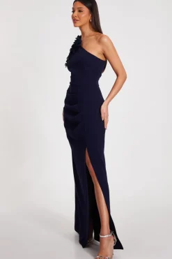 Quiz Navy One Shoulder Ruffle Maxi Dress Clearance