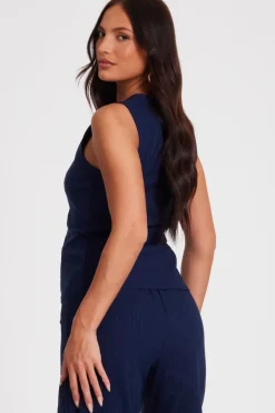 Quiz Navy Pinstripe Button Front Waistcoat Sale