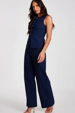 Quiz Navy Pinstripe Button Front Waistcoat Sale