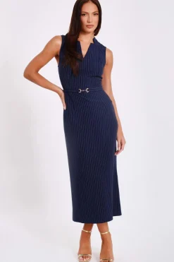 Quiz Navy Pinstripe Midi Dress Online