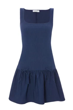 Quiz Navy Pinstripe Pleated Mini Dress