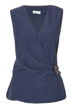 Quiz Navy Pinstripe Wrap Waistcoat Outlet