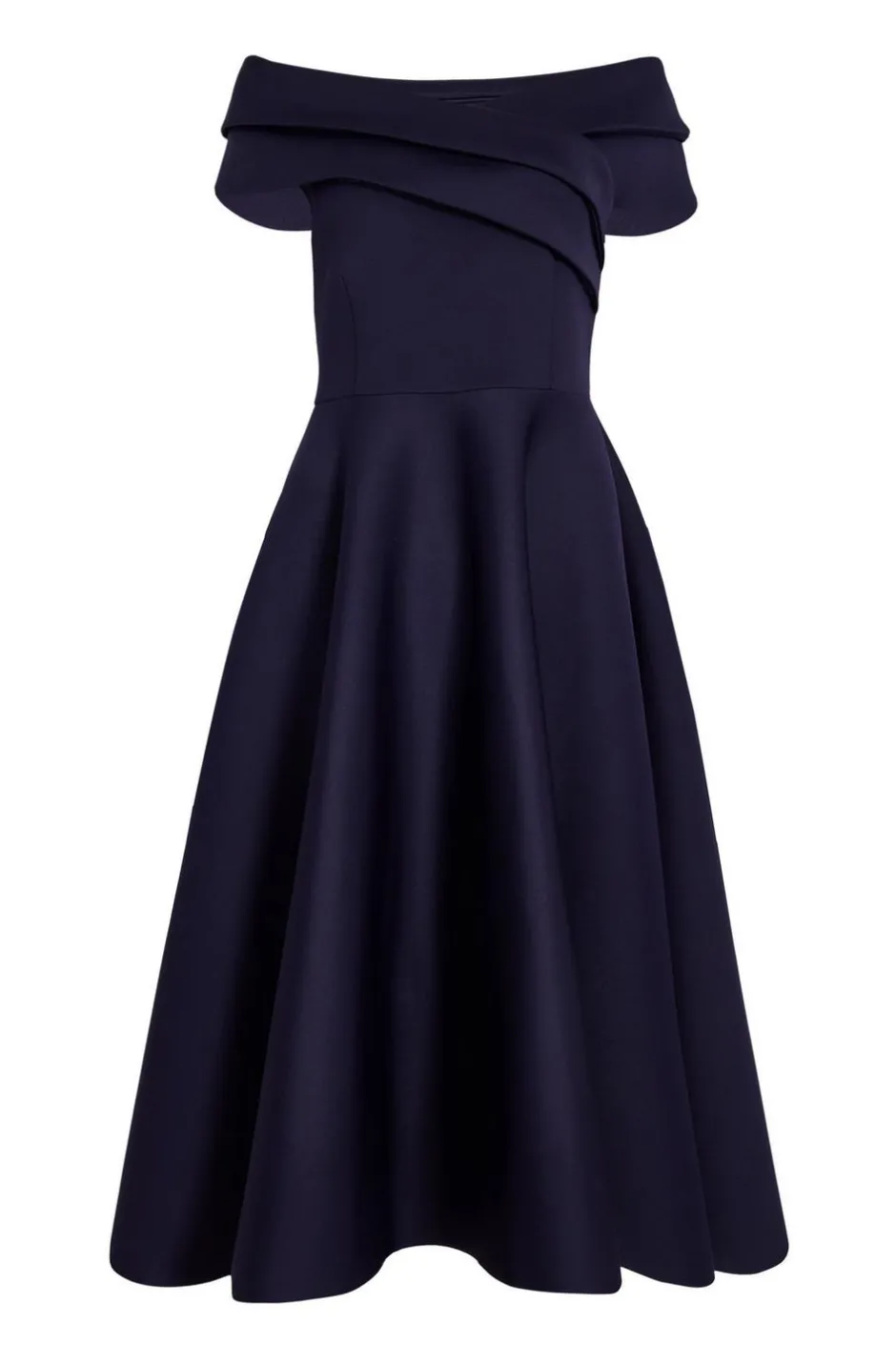 Quiz Pleated Bardot Midi Dress Navy Clearance