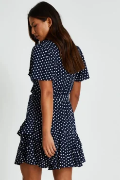 Quiz Navy Polka Dot Print Skater Dress Best