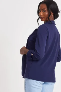 Quiz Ruched Sleeve Blazer Navy Online