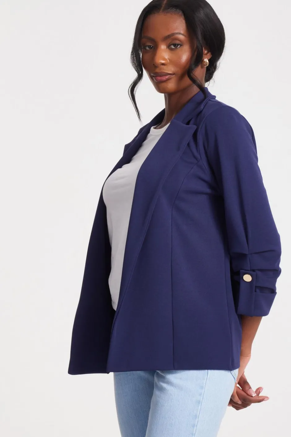 Quiz Ruched Sleeve Blazer Navy Online