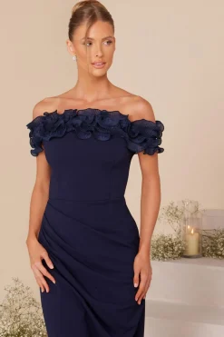 Quiz Navy Ruffle Bardot Maxi Dress Outlet
