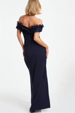 Quiz Navy Ruffle Bardot Maxi Dress Outlet