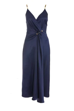 Quiz Navy Satin Buckle Front Midi Dress Best