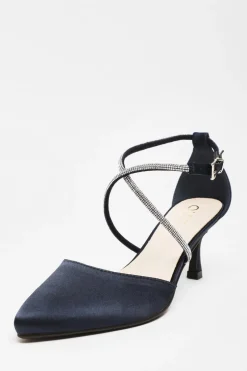 Quiz Satin Cross Strap Court Heels Navy New