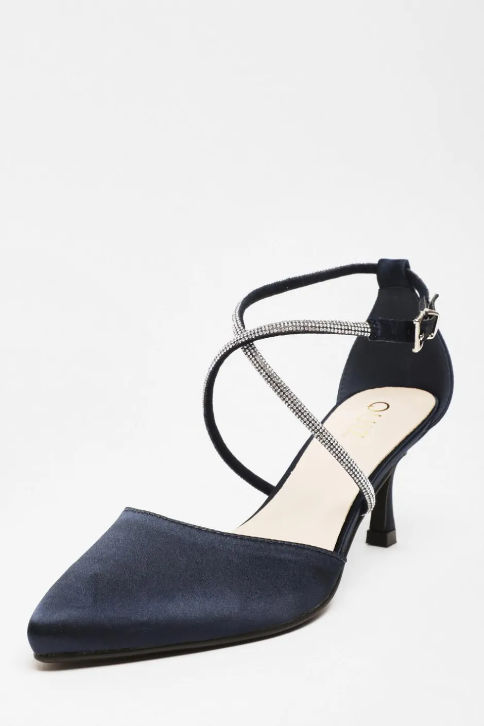 Quiz Satin Cross Strap Court Heels Navy New