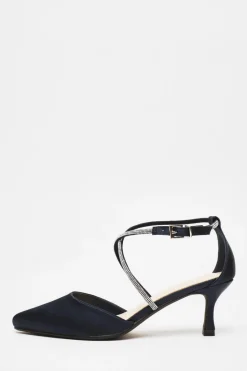 Quiz Satin Cross Strap Court Heels Navy New