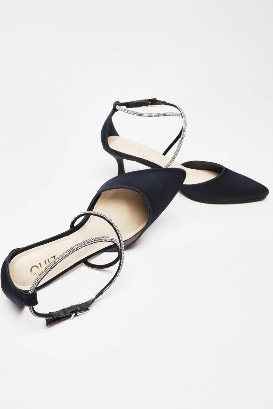 Quiz Satin Cross Strap Court Heels Navy New