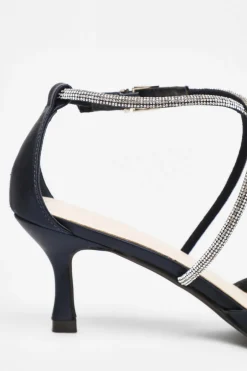Quiz Satin Cross Strap Court Heels Navy New
