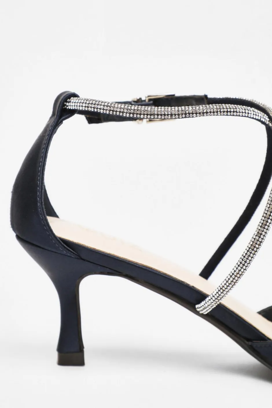 Quiz Satin Cross Strap Court Heels Navy New