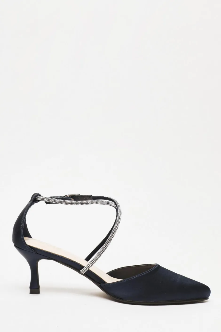 Quiz Satin Cross Strap Court Heels Navy New