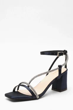 Quiz Satin Diamante Block Heeled Sandals Navy Hot