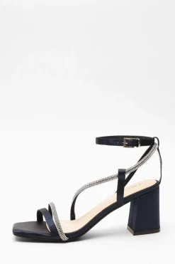 Quiz Satin Diamante Block Heeled Sandals Navy Hot