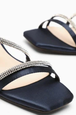 Quiz Satin Diamante Block Heeled Sandals Navy Hot