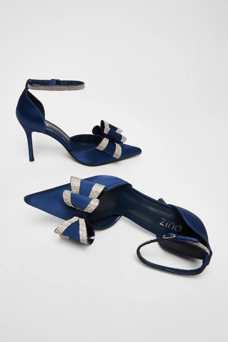 Quiz Satin Diamante Bow Court Heels Navy Clearance