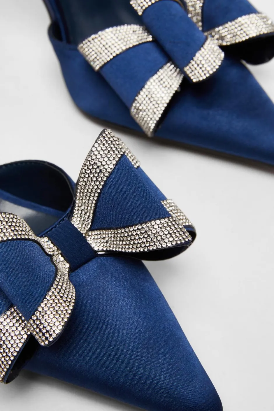 Quiz Satin Diamante Bow Court Heels Navy Clearance