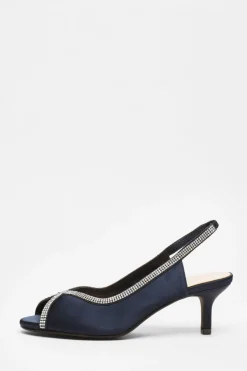 Quiz Satin Diamante Low Heeled Slingback Heels Navy Best