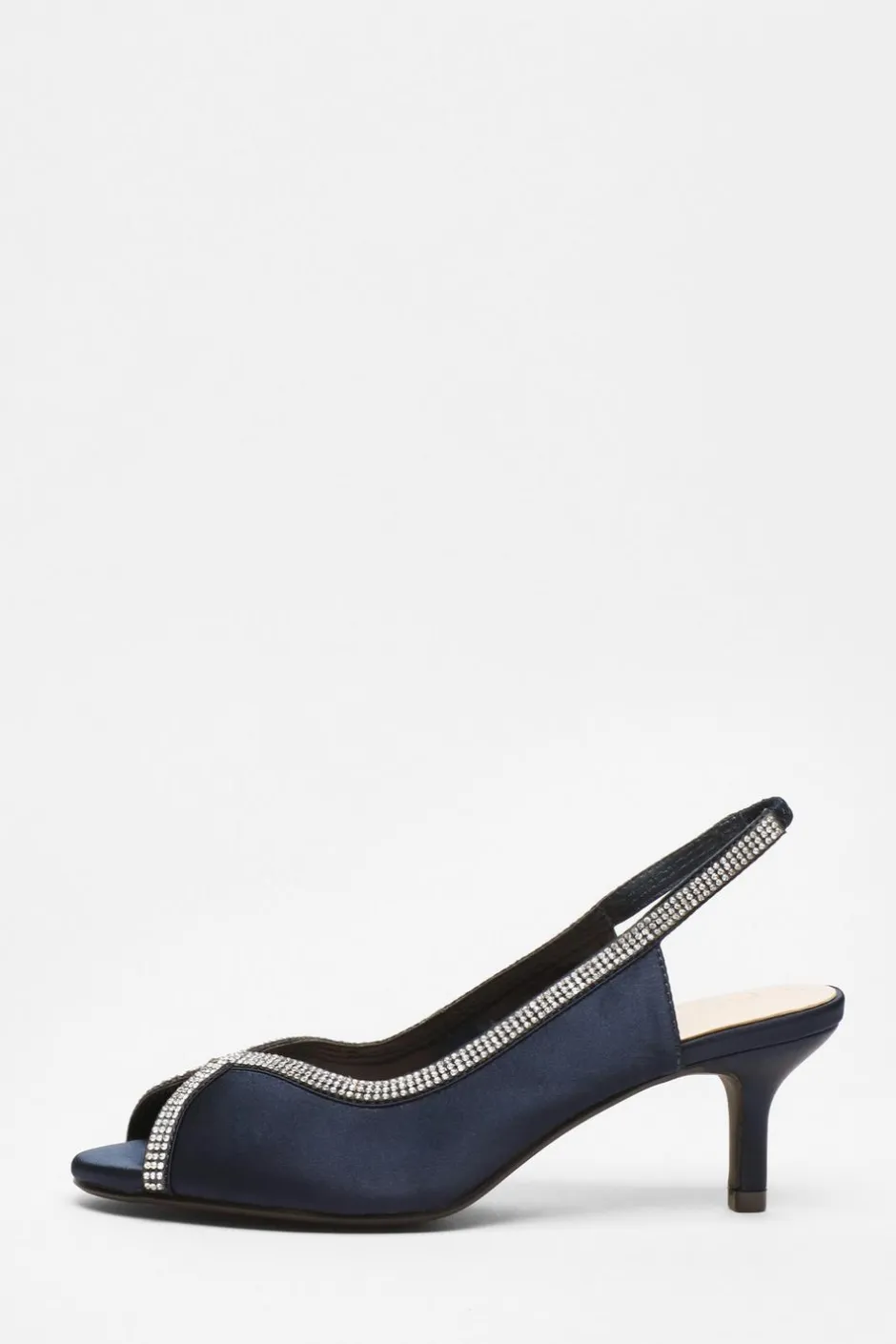 Quiz Satin Diamante Low Heeled Slingback Heels Navy Best