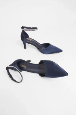 Quiz Satin Diamante Strap Court Heels Navy Outlet