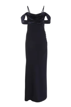 Quiz Navy Satin Drop Shoulder Maxi Dress New