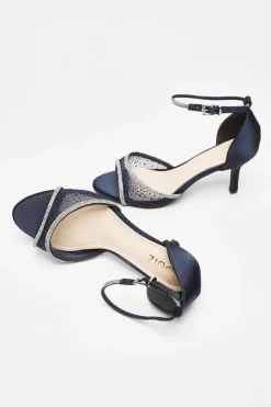 Quiz Satin Mesh Diamante Heeled Sandal Navy Sale