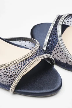 Quiz Satin Mesh Diamante Heeled Sandal Navy Sale